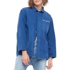 Sandrine Rose x Free People Not Yours Cut Away Collar Shirt in Indigo Medium